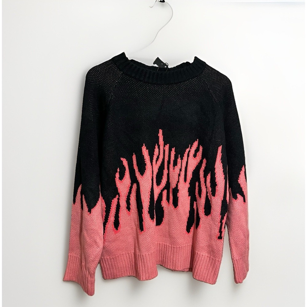 Aelfric Eden Flame Oversized Knit Sweater Crewneck Women's Medium Pink Black NWT